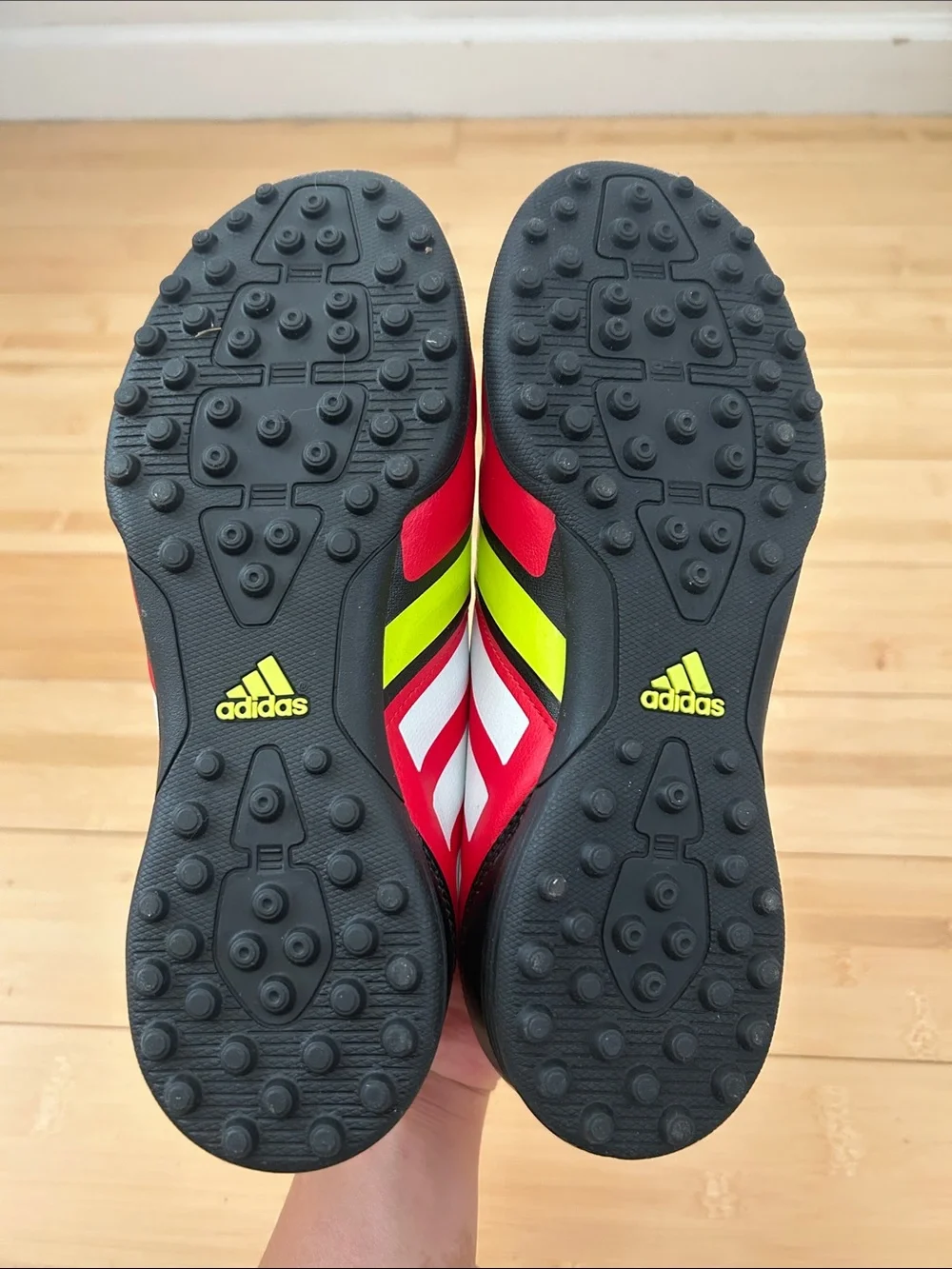 adidas Kids Red & Neon Yellow Soccer Sneakers